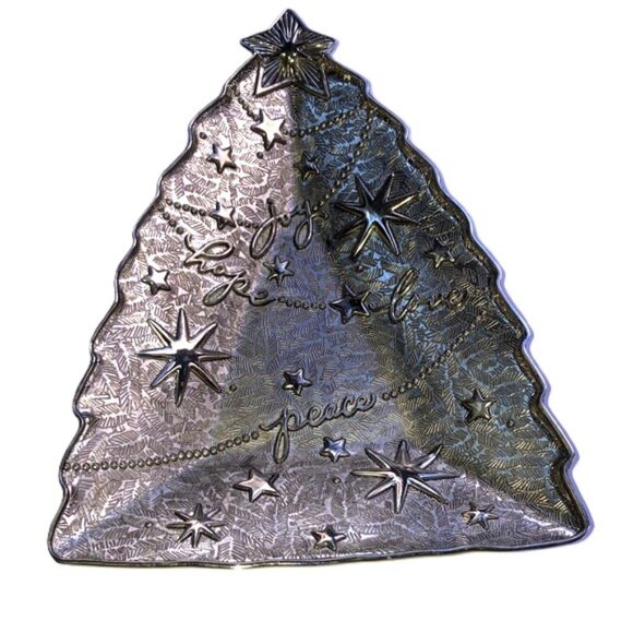 HALLMARK 1995 Vintage Christmas Holiday Tree Candy Trinket Dish Joy Hope Love 8" - Picture 1 of 12